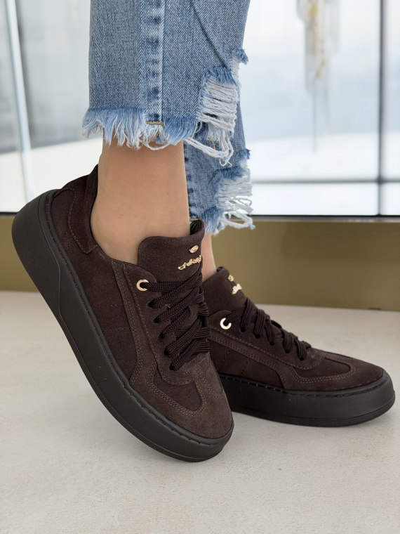 Brązowe sneakersy zamszowe ze skóry naturalnej OLEKSY
