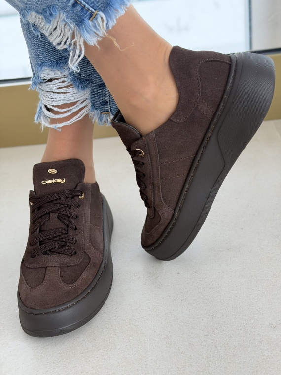 Brązowe sneakersy zamszowe ze skóry naturalnej OLEKSY