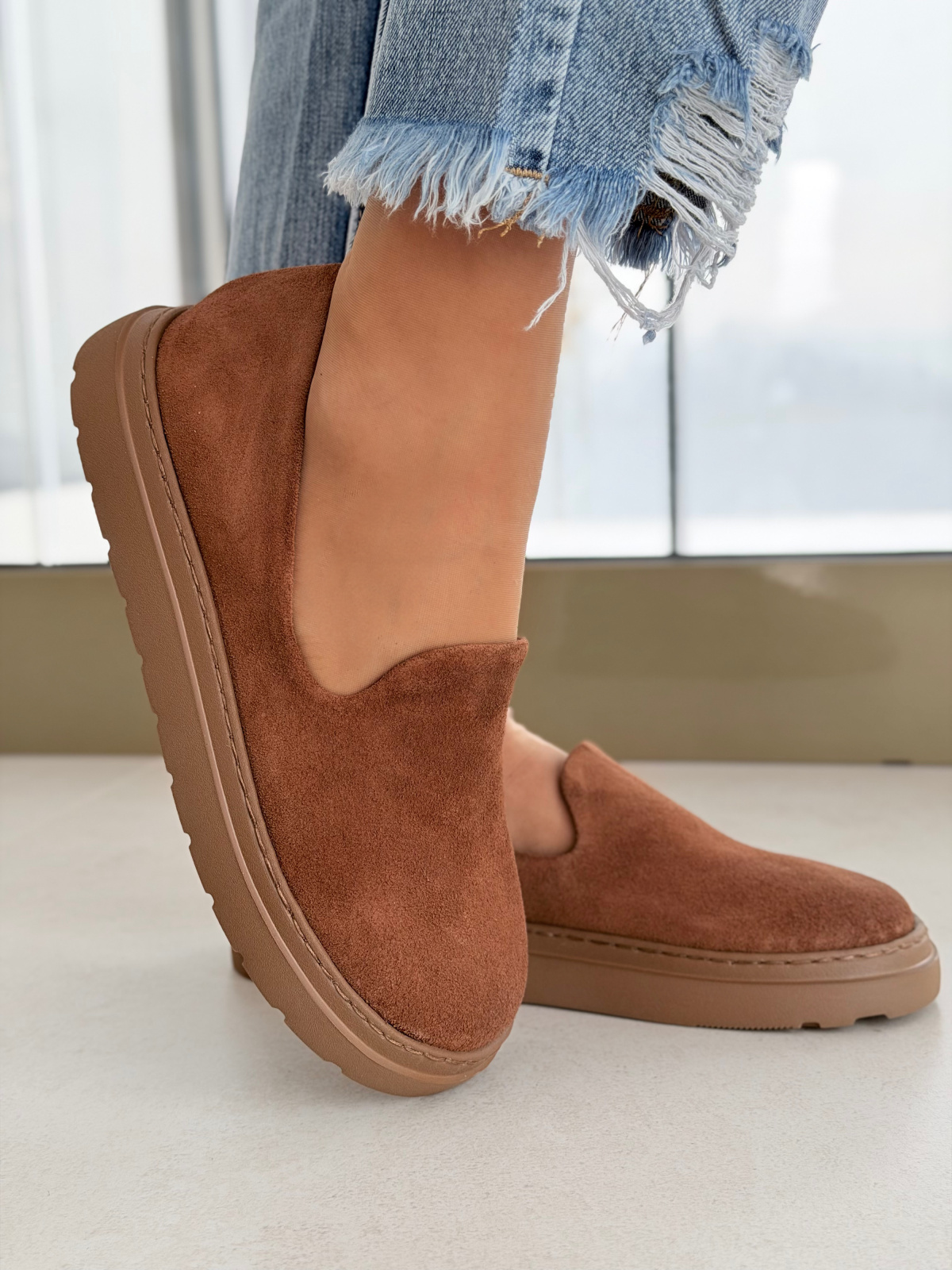 Brązowe mokasyny barefoot zamszowe skórzane casual damskie OLEKSY