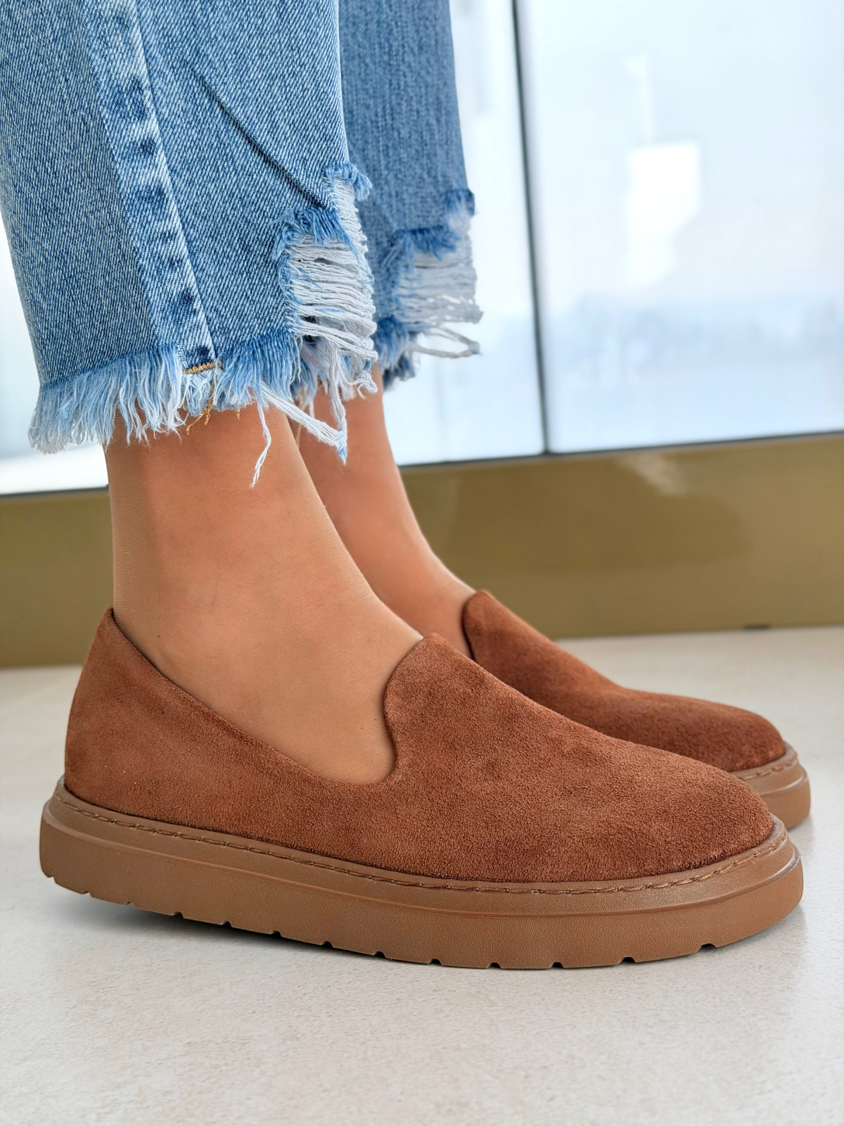 Brązowe mokasyny barefoot zamszowe skórzane casual damskie OLEKSY