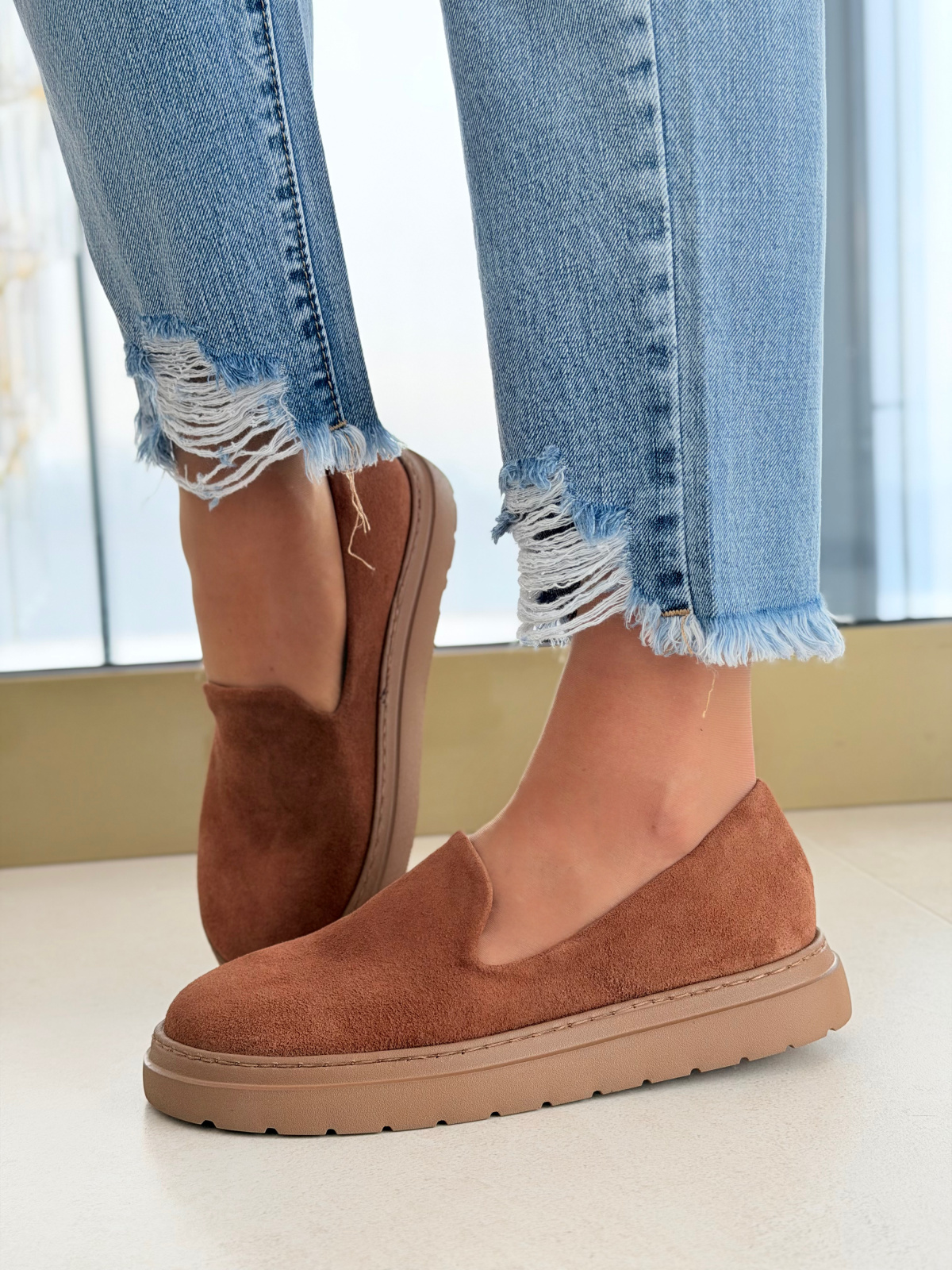 Brązowe mokasyny barefoot zamszowe skórzane casual damskie OLEKSY