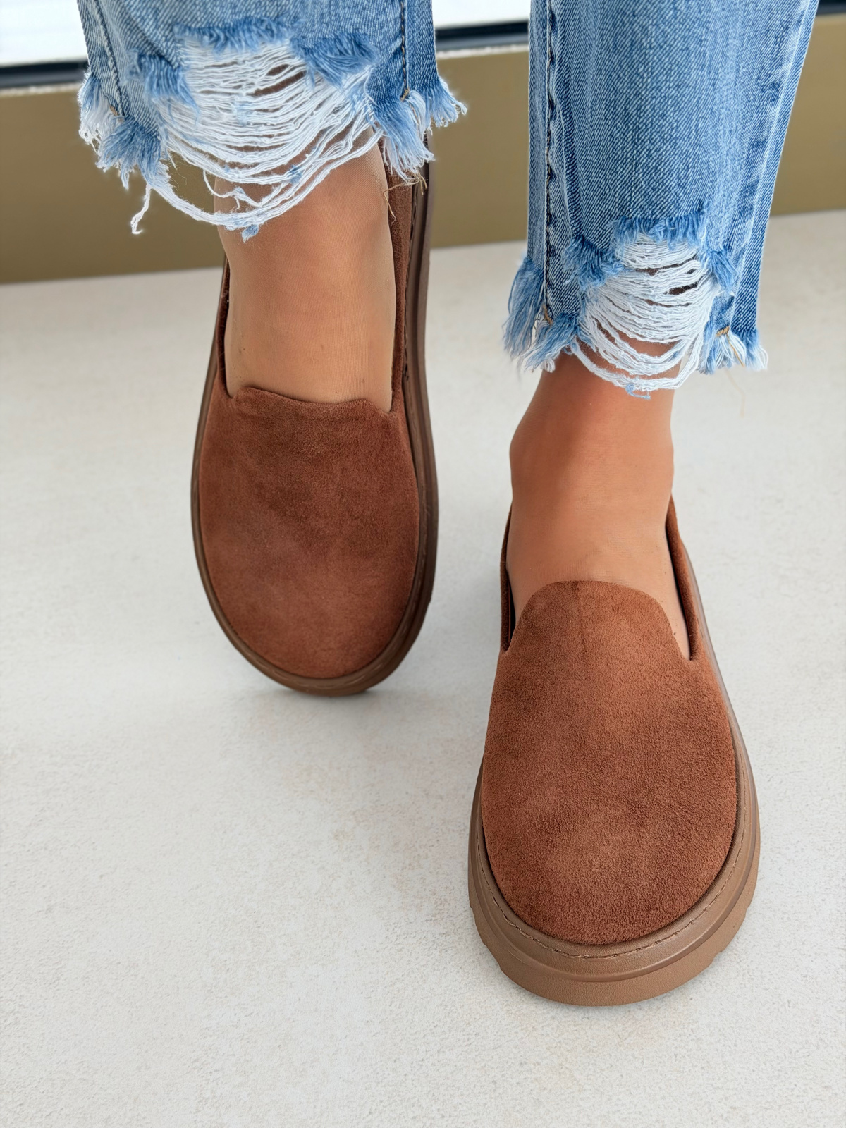 Brązowe mokasyny barefoot zamszowe skórzane casual damskie OLEKSY