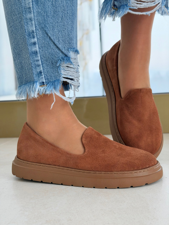 Brązowe mokasyny barefoot zamszowe skórzane casual damskie OLEKSY