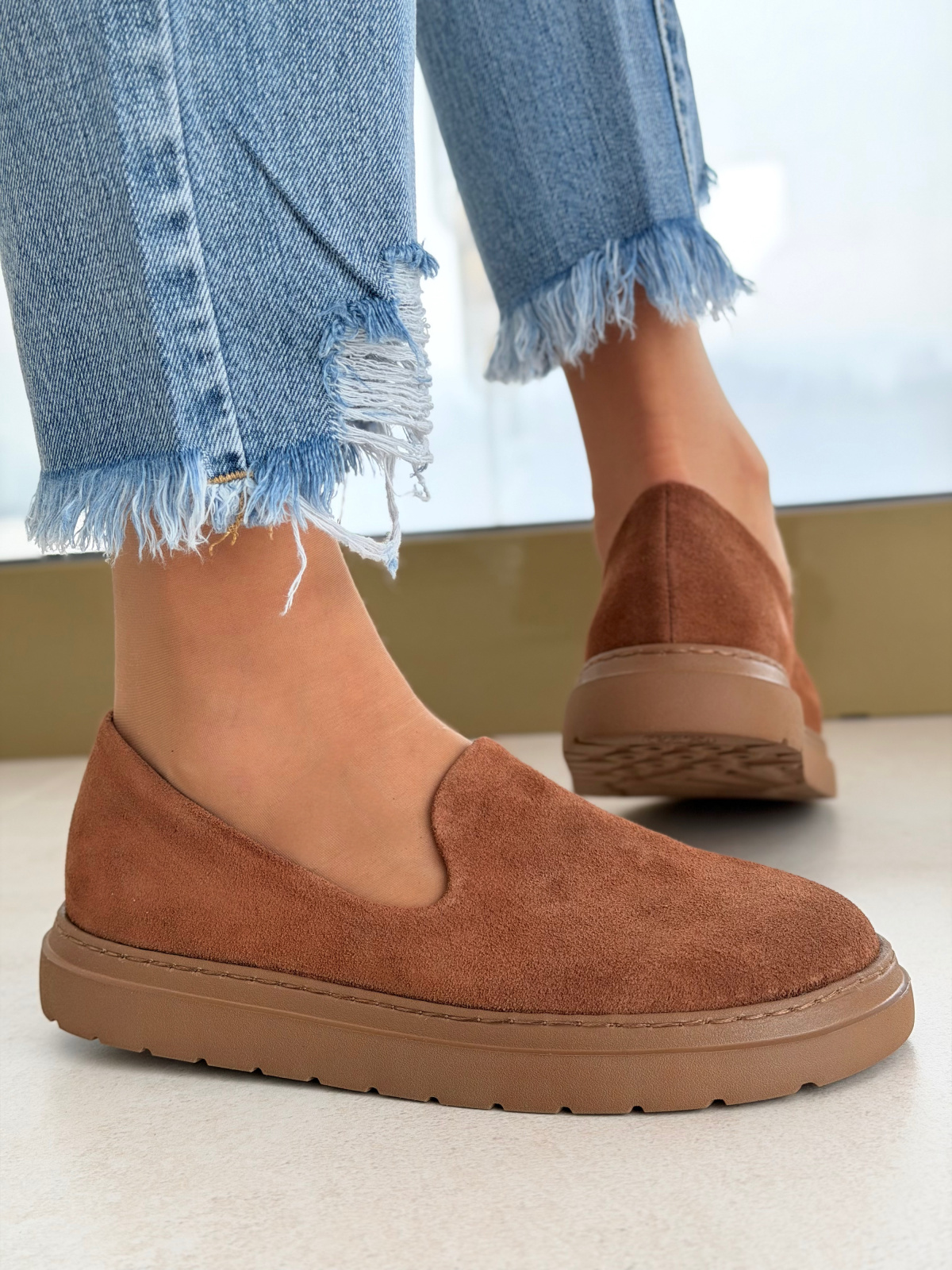 Brązowe mokasyny barefoot zamszowe skórzane casual damskie OLEKSY