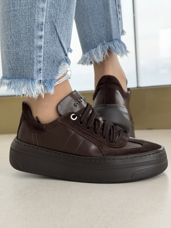 Brązowe sneakersy skórzane damskie casual OLEKSY