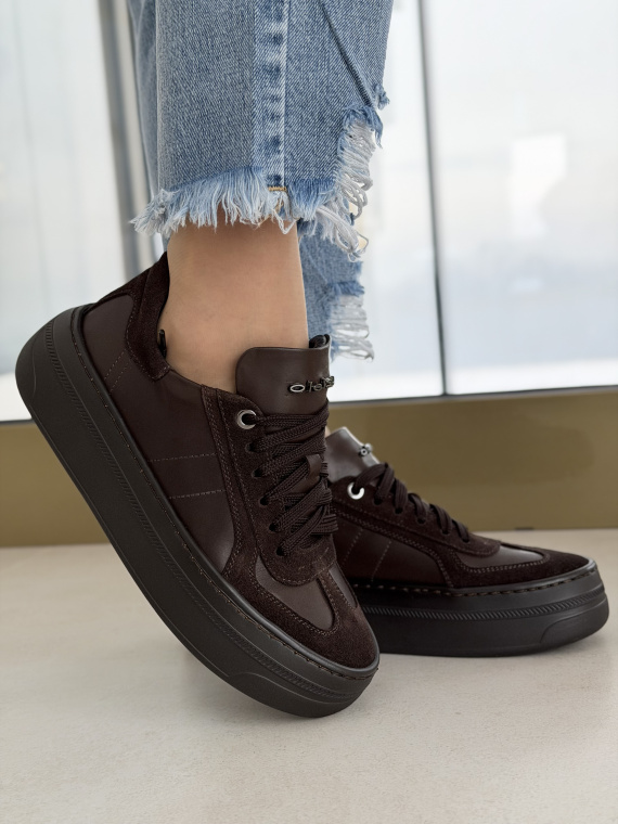 Brązowe sneakersy skórzane damskie casual OLEKSY