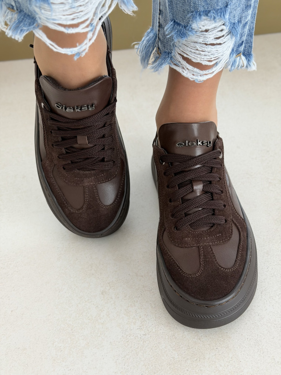 Brązowe sneakersy skórzane damskie casual OLEKSY