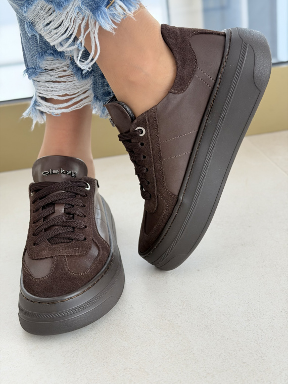 Brązowe sneakersy skórzane damskie casual OLEKSY