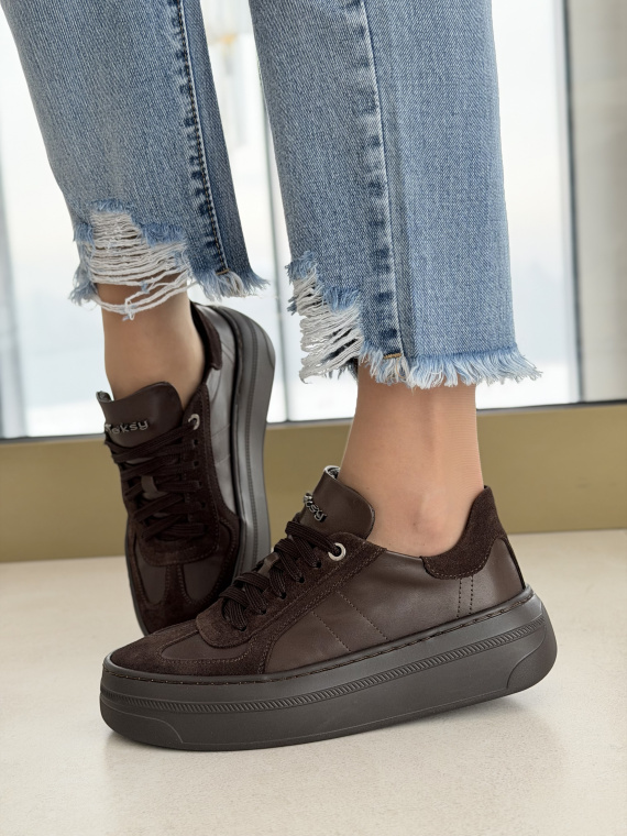 Brązowe sneakersy skórzane damskie casual OLEKSY