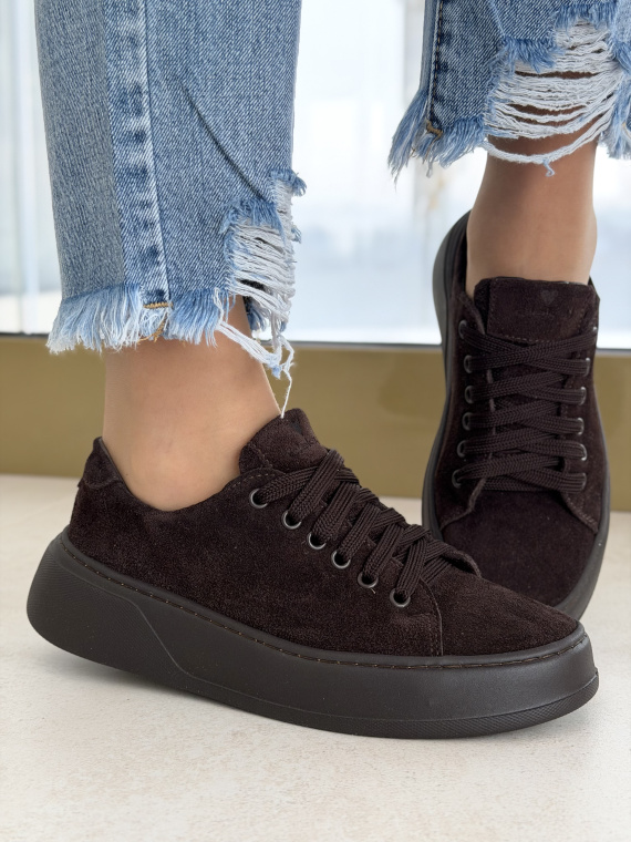 Brązowe sneakersy zamszowe skórzane OLEKSY casual