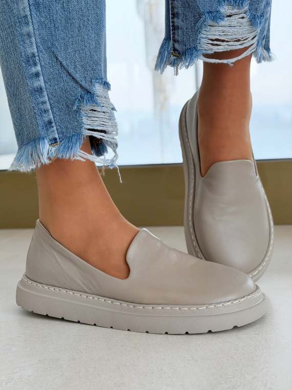 Szare skórzane mokasyny barefoot OLEKSY