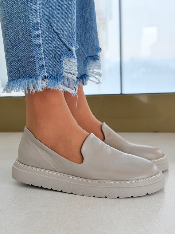 Szare skórzane mokasyny barefoot OLEKSY