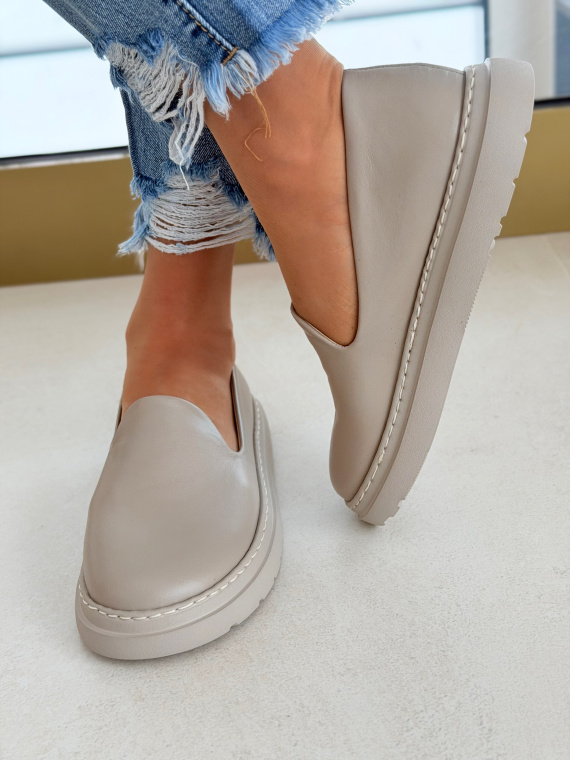 Szare skórzane mokasyny barefoot OLEKSY