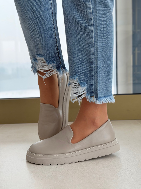 Szare skórzane mokasyny barefoot OLEKSY