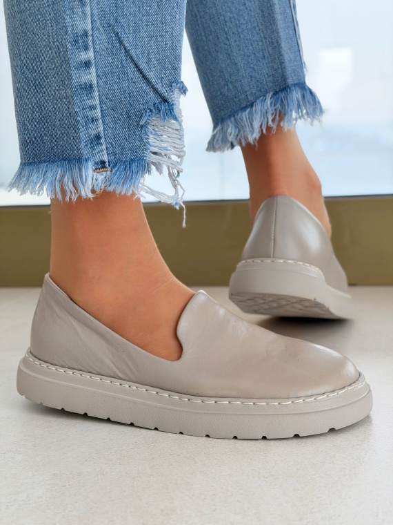 Szare skórzane mokasyny barefoot OLEKSY