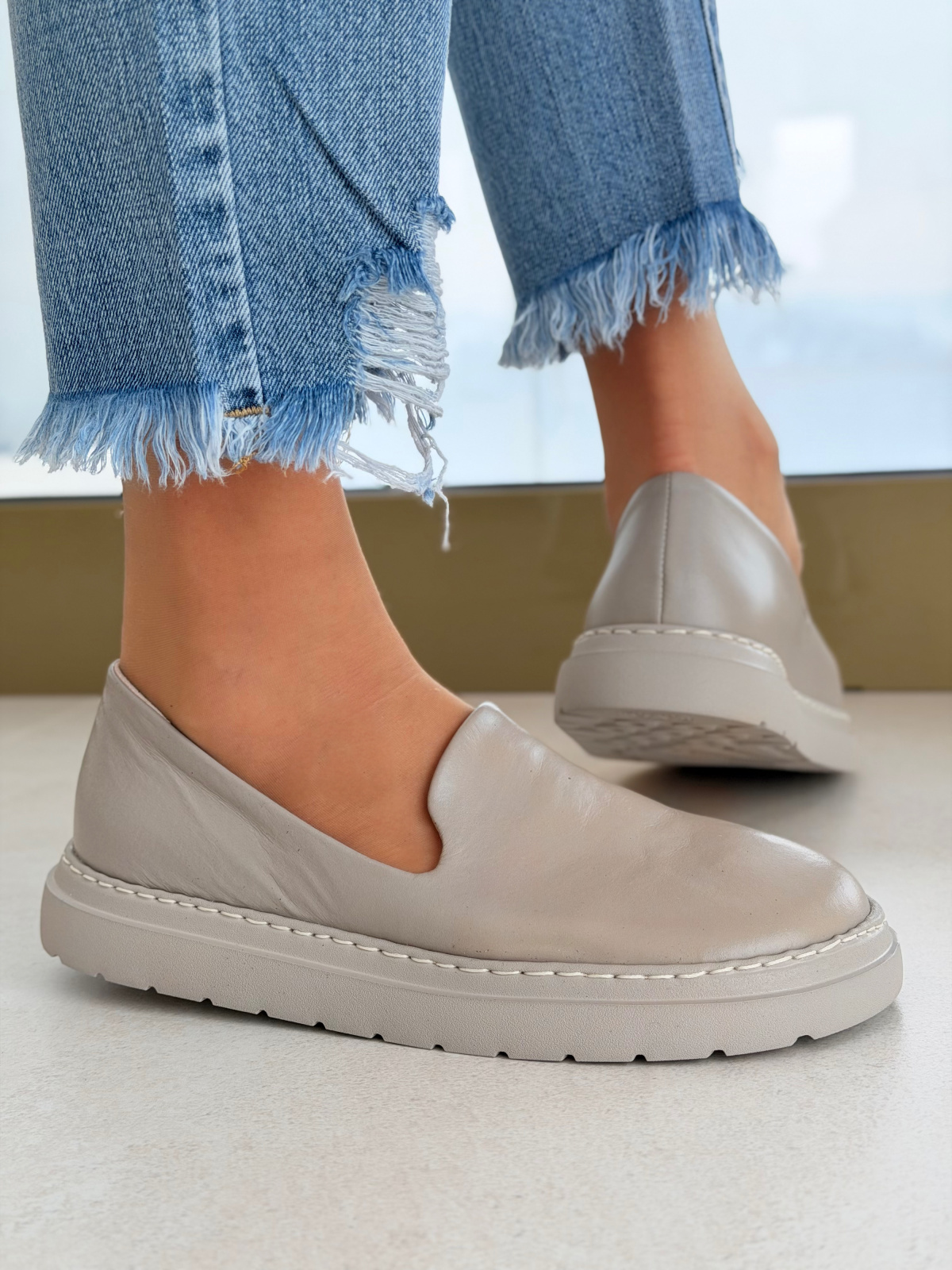 Szare skórzane mokasyny barefoot OLEKSY