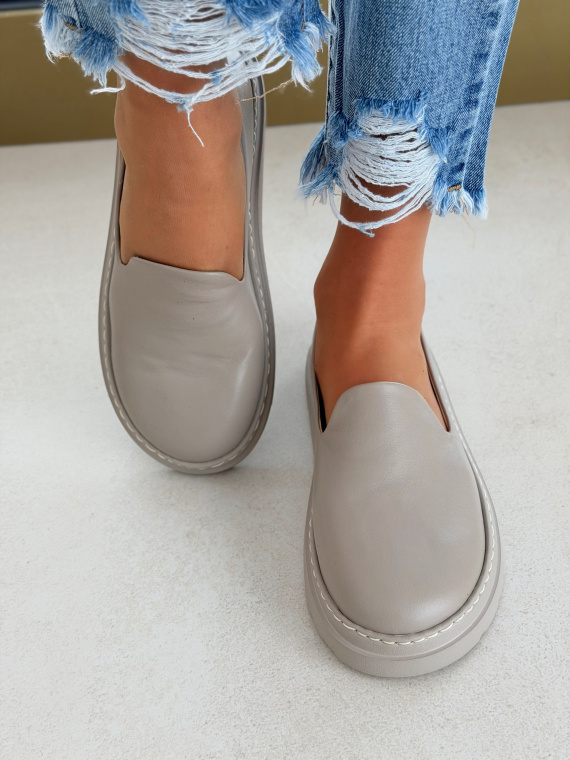 Szare skórzane mokasyny barefoot OLEKSY