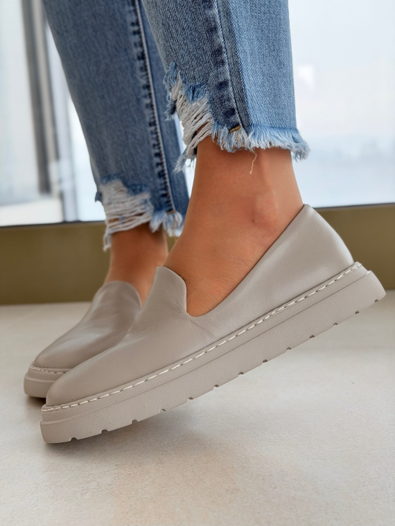 Szare skórzane mokasyny barefoot OLEKSY