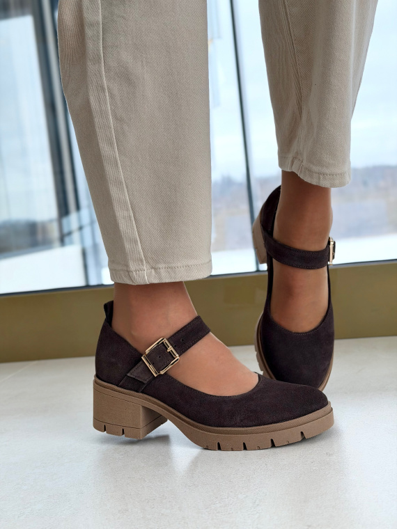 Brązowe półbuty ze skóry naturalnej na niskim obcasie OLEKSY