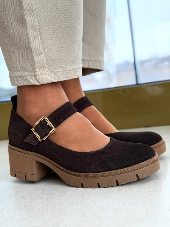 Brązowe półbuty ze skóry naturalnej na niskim obcasie OLEKSY