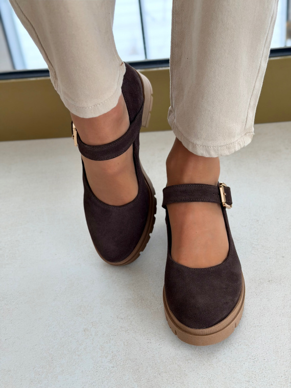 Brązowe półbuty ze skóry naturalnej na niskim obcasie OLEKSY