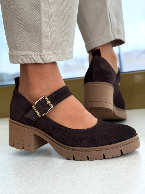 Brązowe półbuty ze skóry naturalnej na niskim obcasie OLEKSY