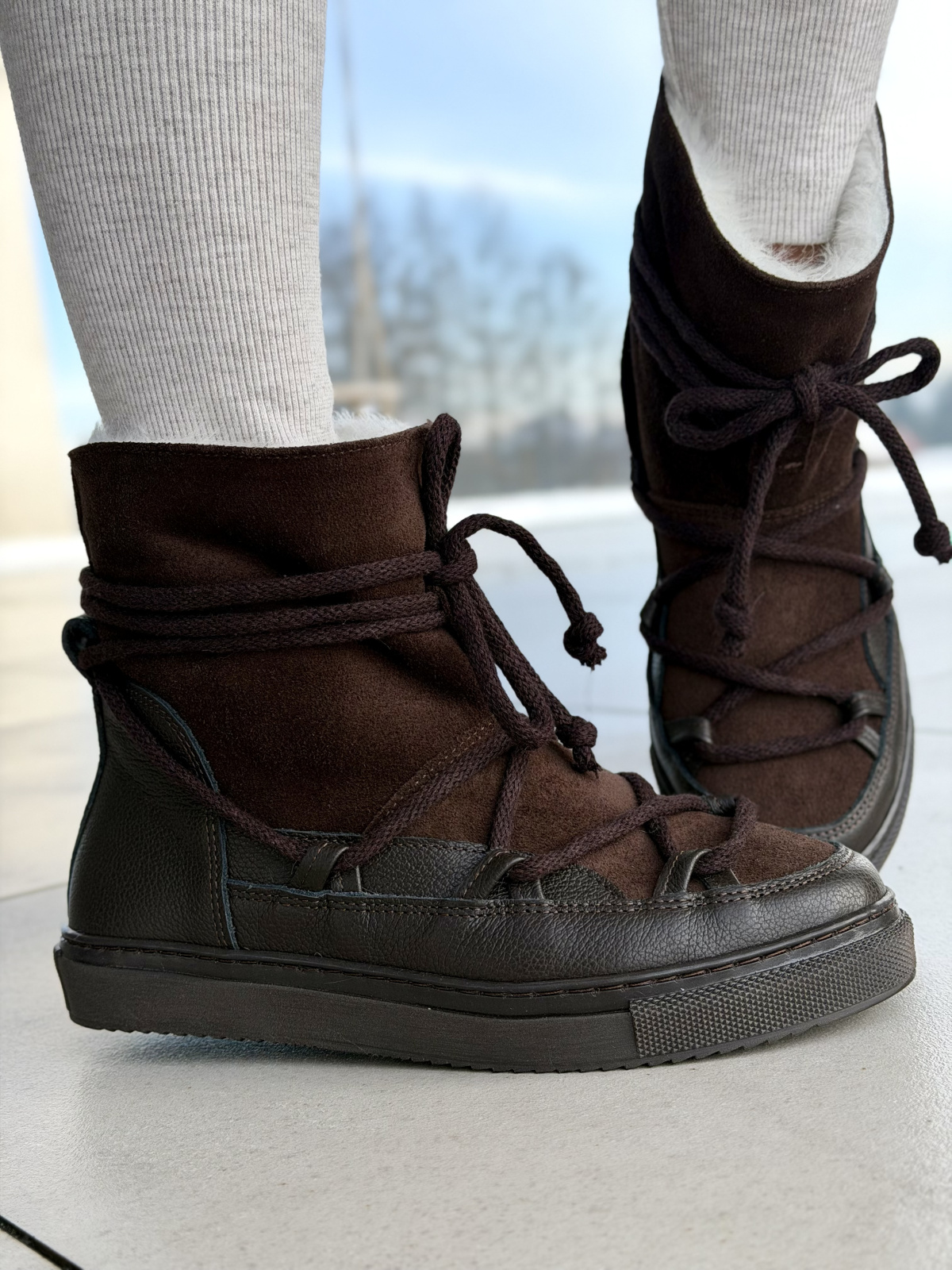 Ciepłe brązowe śniegowce skórzane damskie OLEKSY