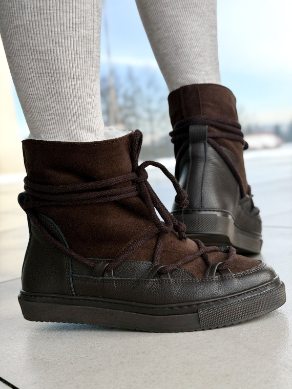 Ciepłe brązowe śniegowce skórzane damskie OLEKSY