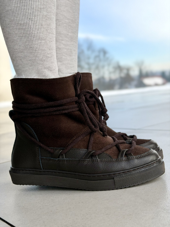 Ciepłe brązowe śniegowce skórzane damskie OLEKSY