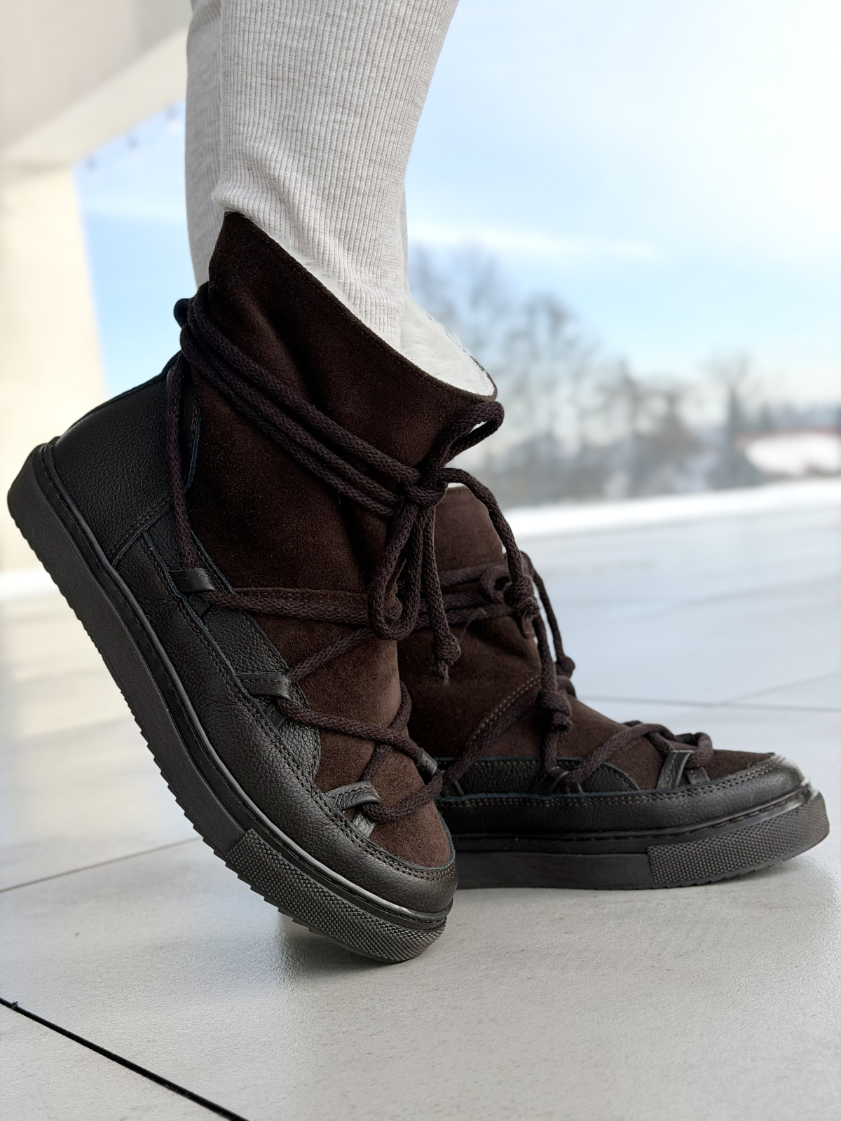 Ciepłe brązowe śniegowce skórzane damskie OLEKSY