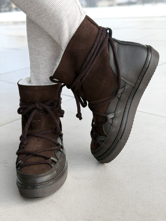 Ciepłe brązowe śniegowce skórzane damskie OLEKSY