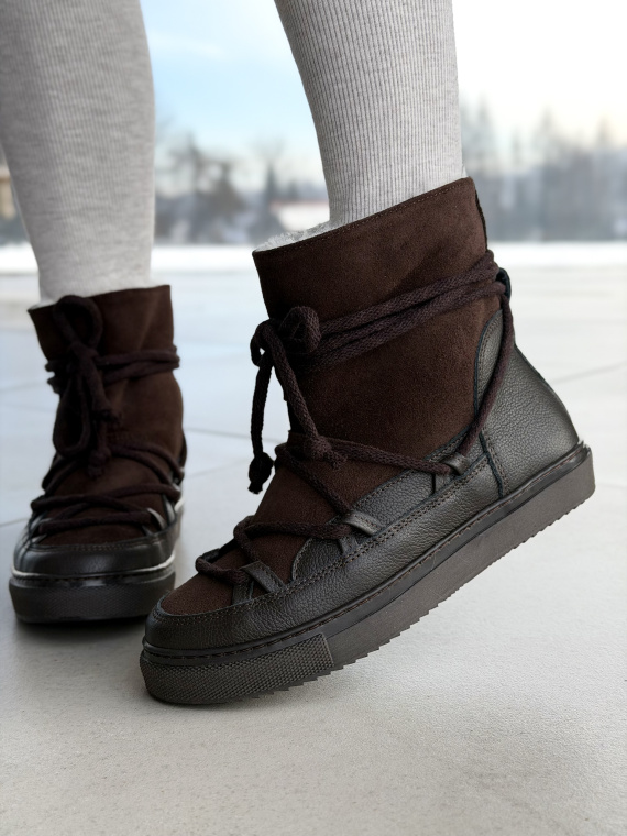 Ciepłe brązowe śniegowce skórzane damskie OLEKSY