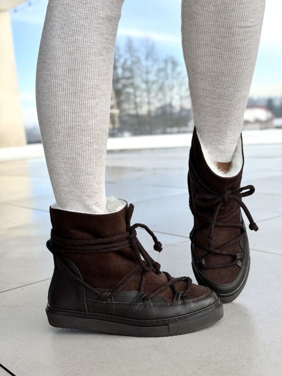 Ciepłe brązowe śniegowce skórzane damskie OLEKSY