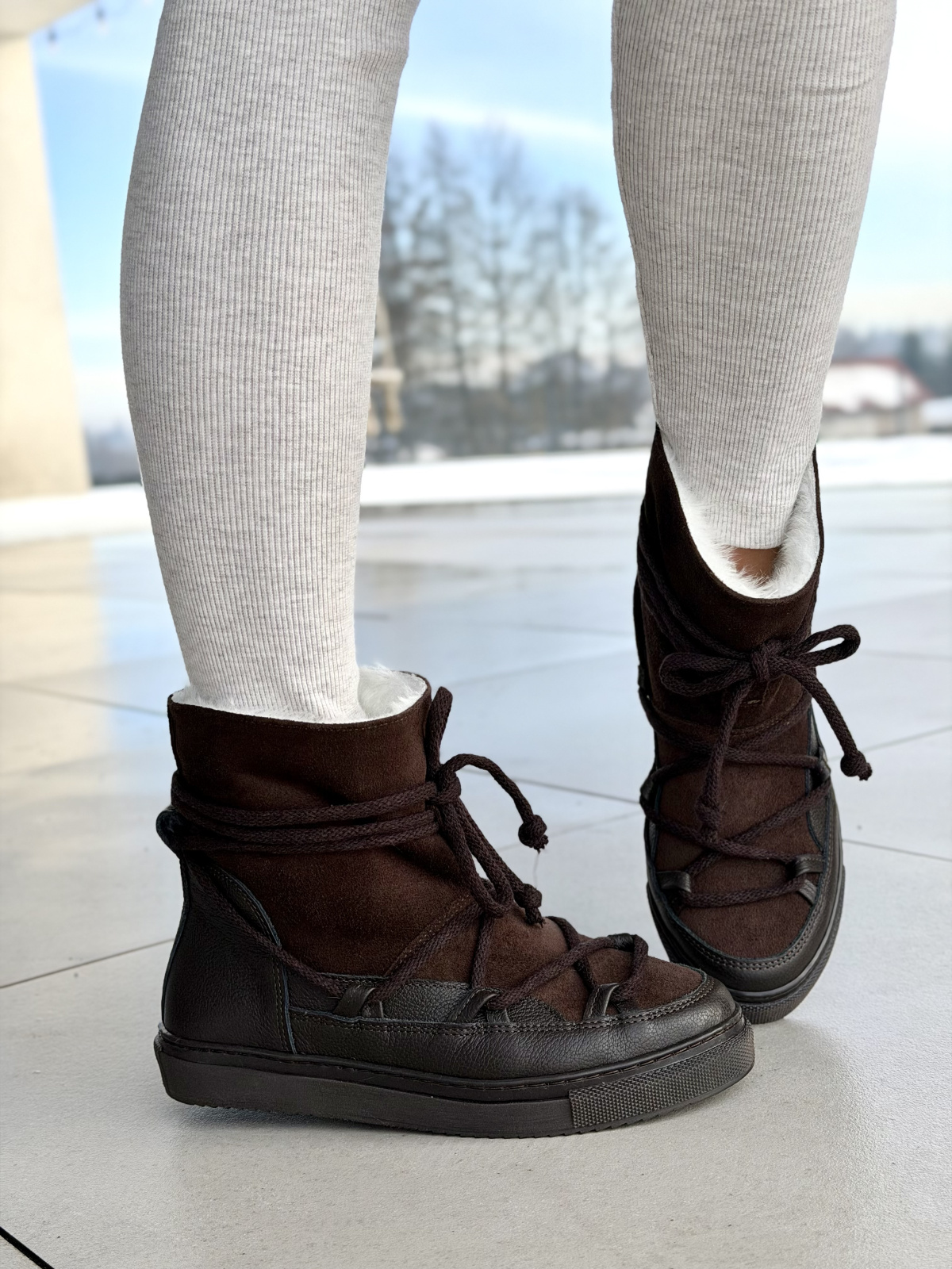 Ciepłe brązowe śniegowce skórzane damskie OLEKSY