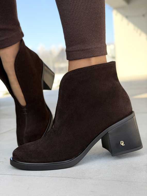 Brązowe botki ze skóry naturalnej na słupku OLEKSY