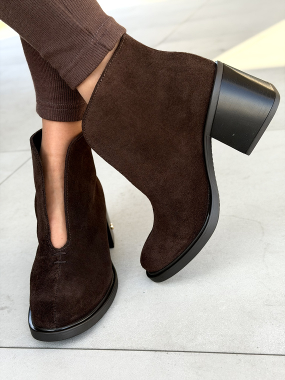 Brązowe botki ze skóry naturalnej na słupku OLEKSY