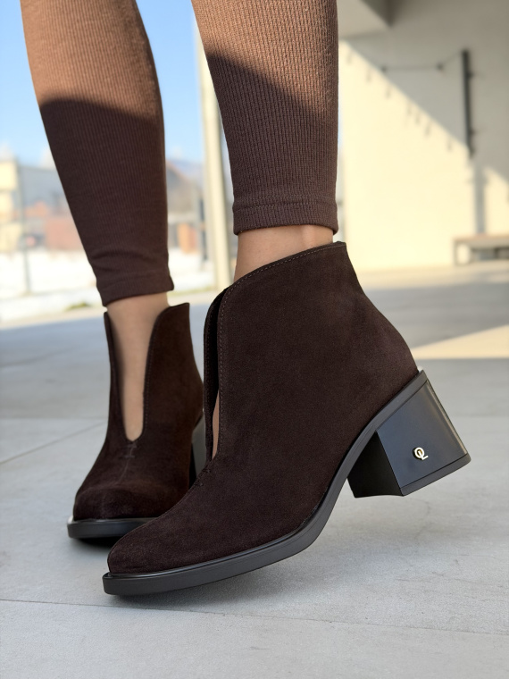 Brązowe botki ze skóry naturalnej na słupku OLEKSY