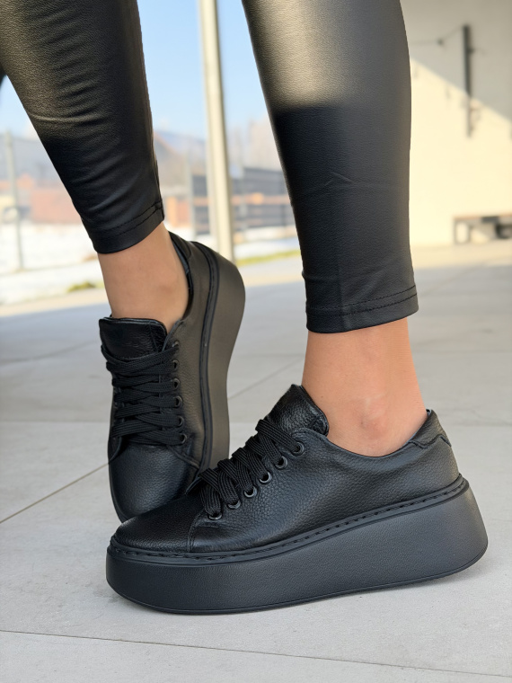 Czarne skórzane sneakersy na platformie OLEKSY