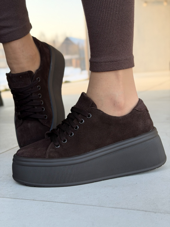 Brązowe skórzane sneakersy na platformie OLEKSY