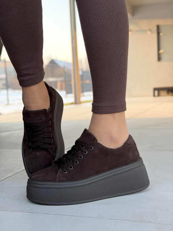 Brązowe skórzane sneakersy na platformie OLEKSY