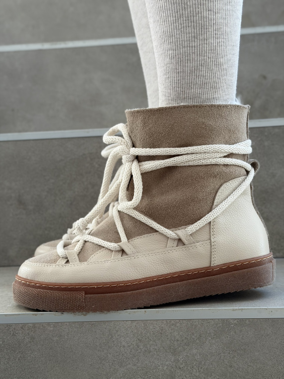 Beżowe śniegowce ze skóry naturalnej OLEKSY