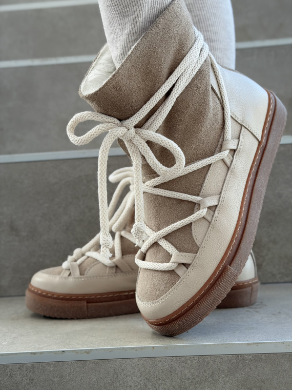 Beżowe śniegowce ze skóry naturalnej OLEKSY