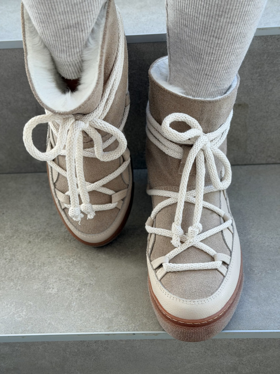 Beżowe śniegowce ze skóry naturalnej OLEKSY