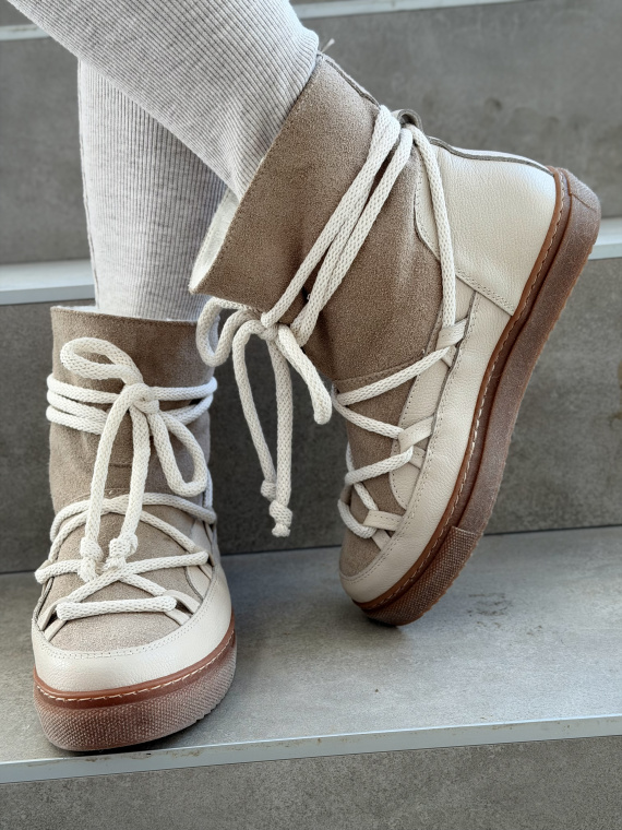 Beżowe śniegowce ze skóry naturalnej OLEKSY