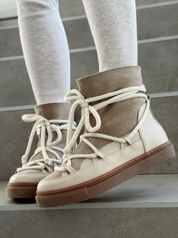 Beżowe śniegowce ze skóry naturalnej OLEKSY