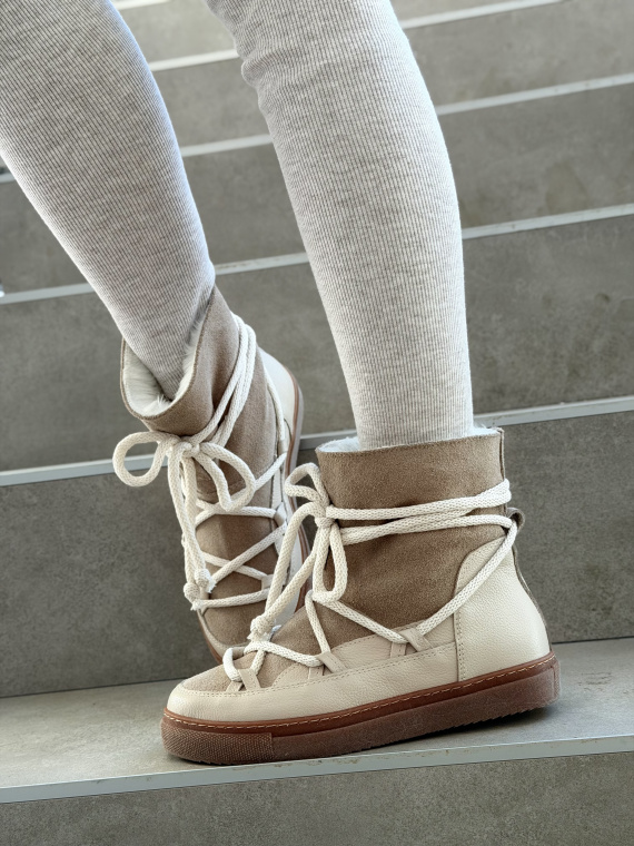 Beżowe śniegowce ze skóry naturalnej OLEKSY