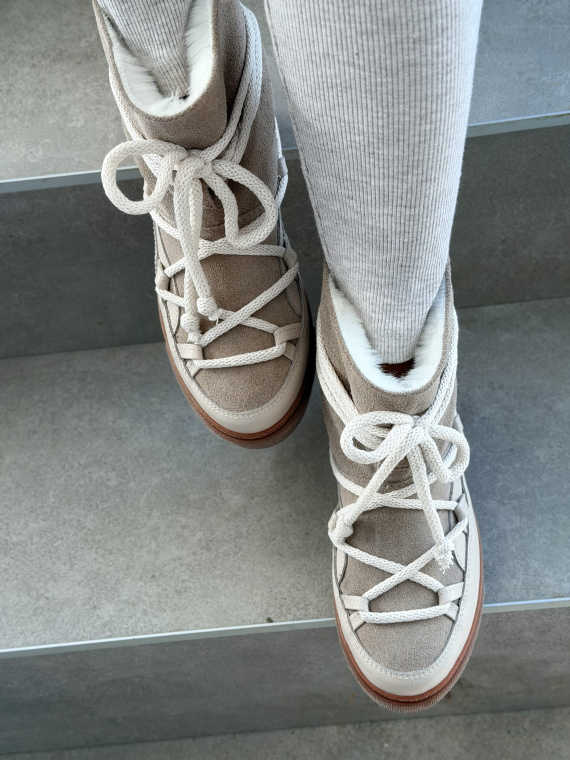 Beżowe śniegowce ze skóry naturalnej OLEKSY