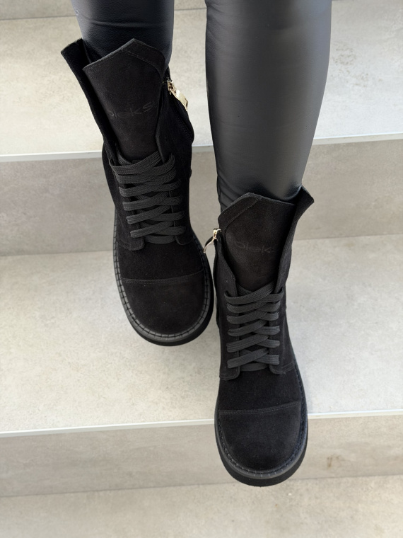 Czarne zamszowe botki skórzane sznurowane OLEKSY