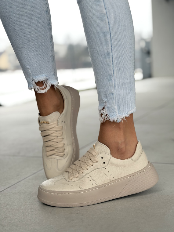 Beżowe sneakersy skórzane OLEKSY na platformie