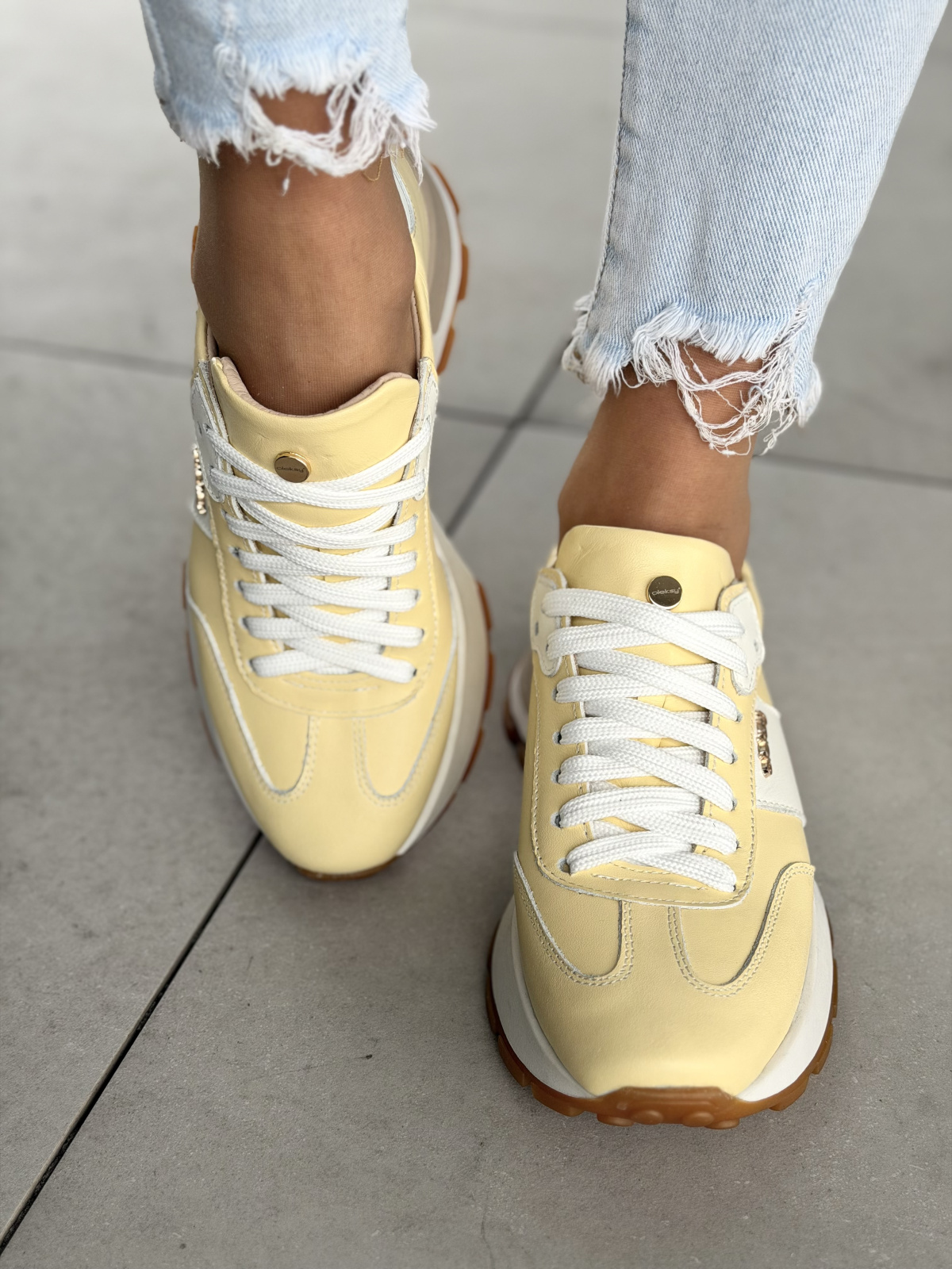 Żółte sneakersy skórzane OLEKSY Polskiej produkcji